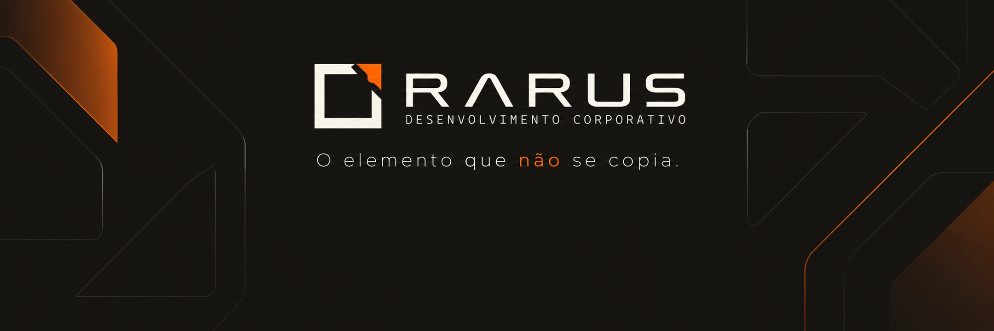 Capa de WhatsApp da Rarus: emblema e assinatura sobre carvão, com a tagline O elemento que não se copia.